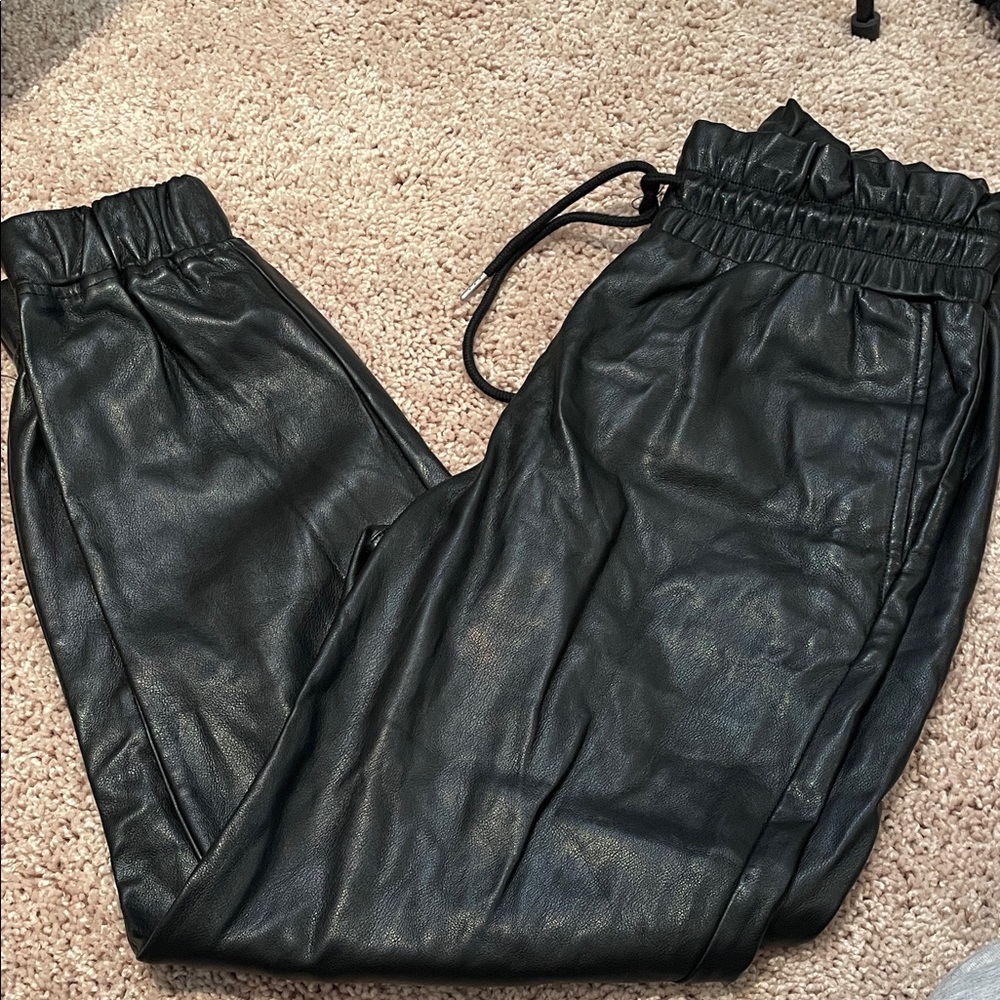 7 For All Mankind Shiny Black Joggers